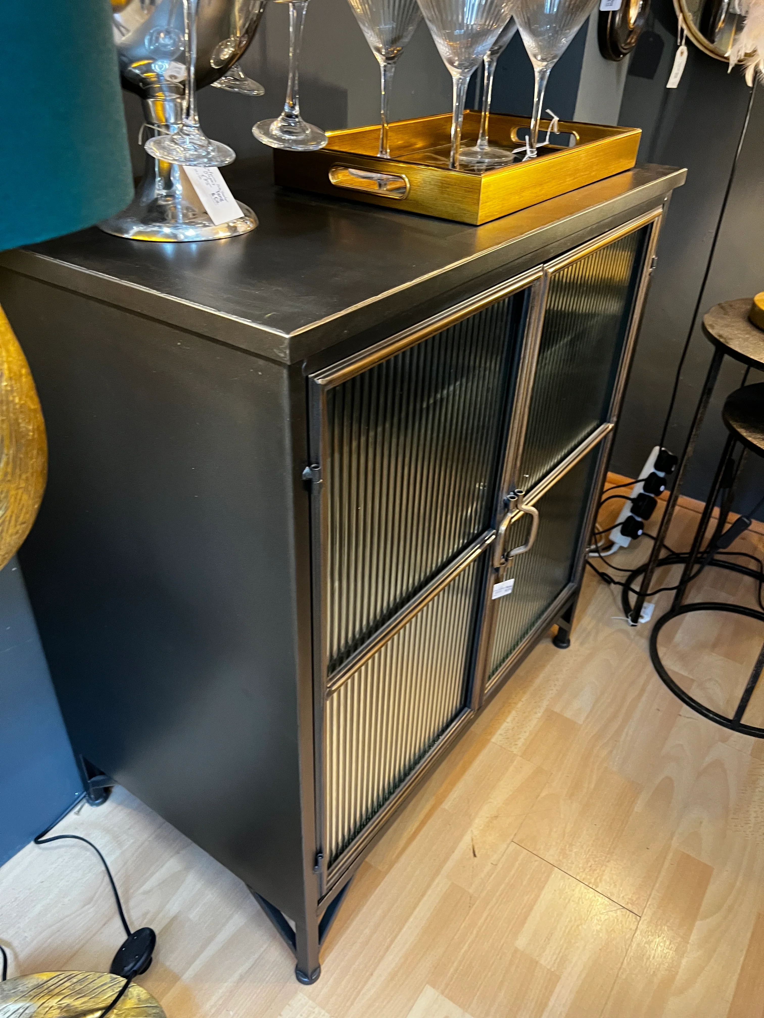 Black and Antique Gold "Orwell" Wide Cabinet - Image 4