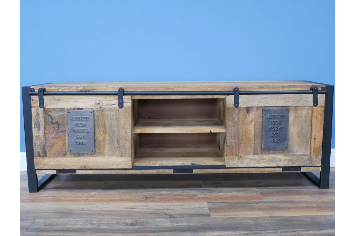 Industrial TV Cabinet With Sliding Doors - - Image 3