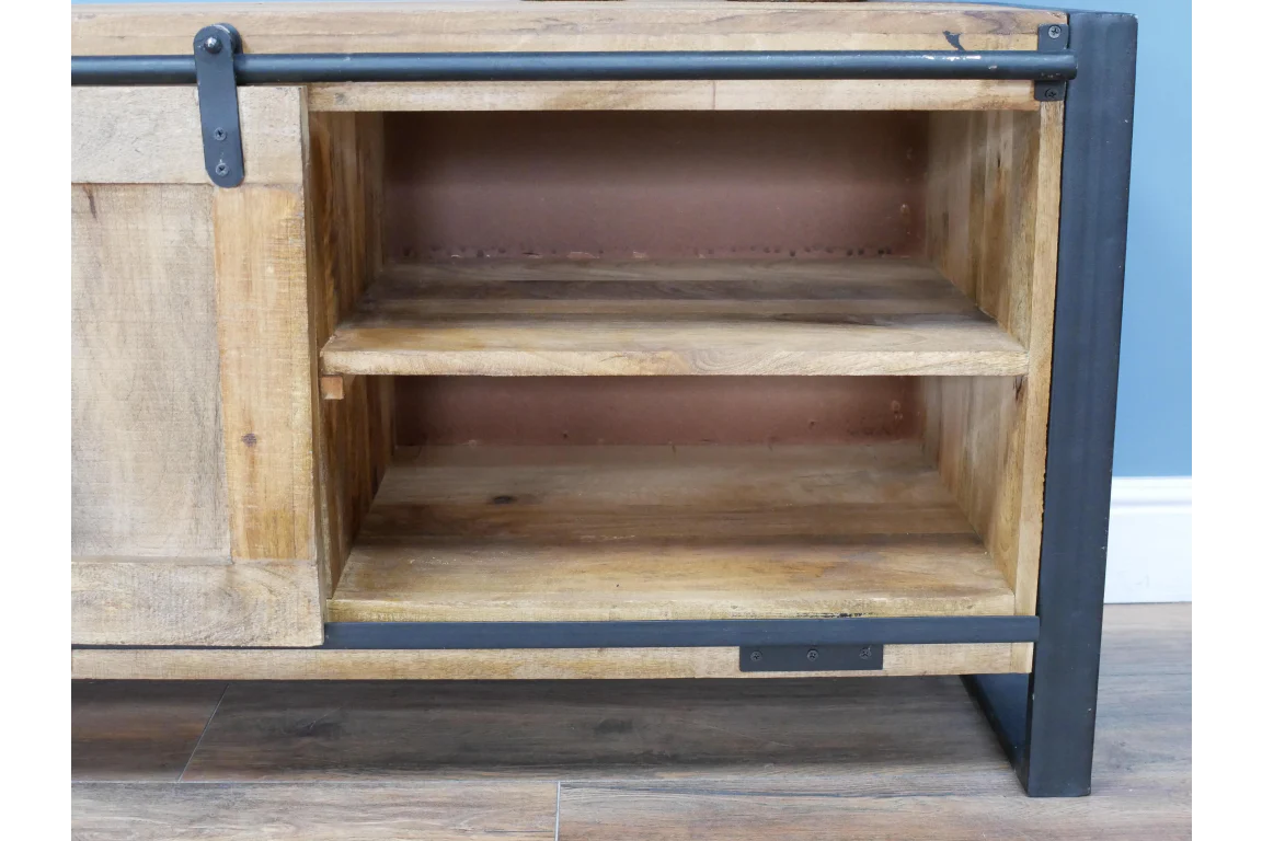 Industrial TV Cabinet With Sliding Doors - - Image 7