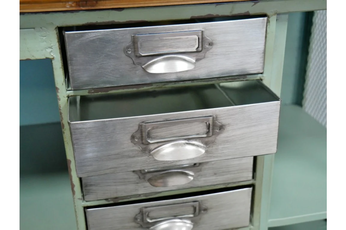 Industrial TV Cabinet Green Metal Wide - Image 4