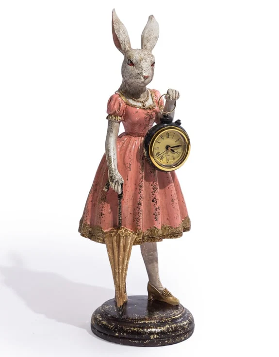 The Lady White Rabbit Standing Clock Figure Pink - Image 3